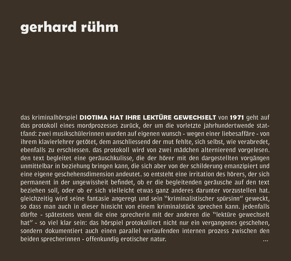 Gerhard Rühm - Diotima hat ihre Lektüre gewechselt CD