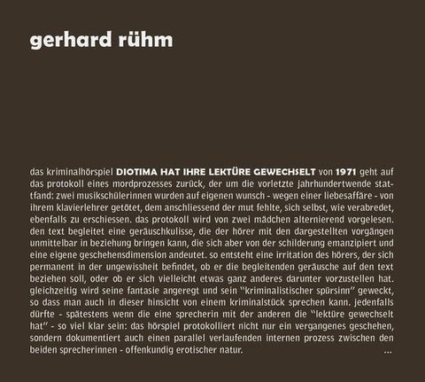 Gerhard Rühm - Diotima hat ihre Lektüre gewechselt CD